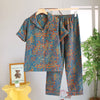 Vintage Çiçek Desenli Pamuklu Pijama Takımı